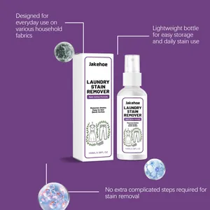 Detailed view of Jakehoe laundry stain remover spray bottle and portable packaging box