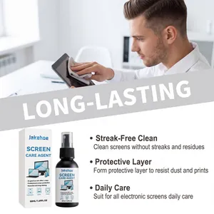 Close-up of cleaning a tablet with streak-free screen care agent spray for daily use