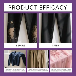 Color-safe clothing stain remover demonstrating before and after cleaning effects