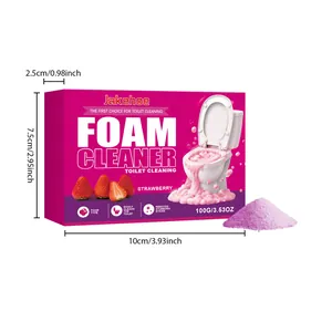 Detail view of Jakehoe strawberry toilet foam cleaner showing 100g package box dimensions