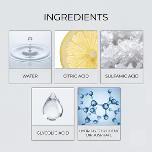 Ingredient infographic for rust remover spray showing Citric Acid and Glycolic Acid
