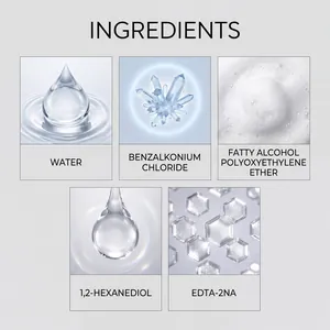 Vista macro dettagliata degli ingredienti del detersivo delicato come acqua e schiuma