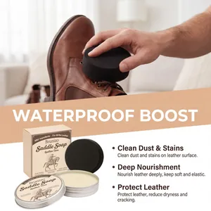 Macro detail of Brunizo saddle soap kit for cleaning and nourishing leather boots