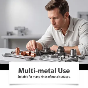 Professional examining clean metal gears and pipes after rust removal treatment process