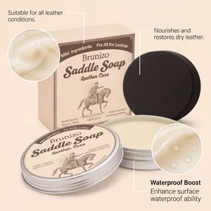 Detailed view of Brunizo Saddle Soap with applicator for leather care and protection