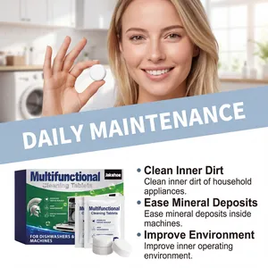 Close-up of multifunctional cleaning tablets for washing machines and dishwashers
