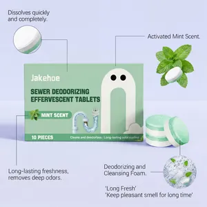 Jakehoe sewer deodorizing effervescent tablets 10pcs with long-lasting mint scent