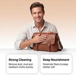Male model with brown leather messenger bag highlighting leather care soap benefits