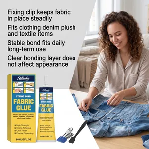 Detailweergave van Stilruhe textiellijm voor het repareren van kleding op spijkerstof.