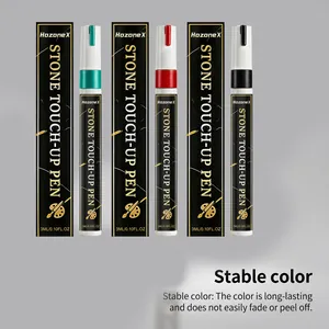Detailed view of waterproof stone touch-up pens in multiple colors with stable ink