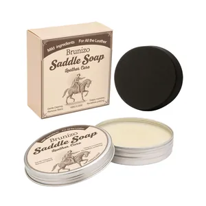 Brunizo 100g premium saddle soap leather care kit including a cleaning sponge and metal tin