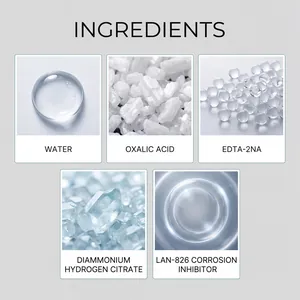 Ingredients detail of oxalic acid cleaner showing water, EDTA and corrosion inhibitor