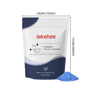 Détail du nettoyant moussant de WC JAKEHOE 100g avec dimensions du sachet 12x17cm