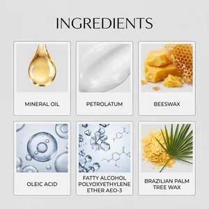Close-up detail of multi-purpose white grease ingredients like mineral oil and beeswax