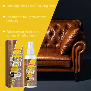 JAKEHOE leather stain remover spray on brown leather sofa detail view