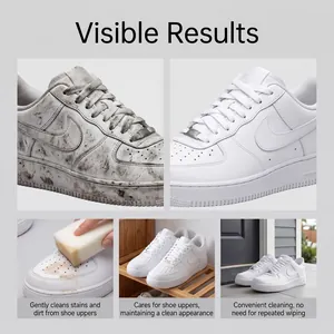 Vorher-Nachher-Reinigungsergebnis für weiße Ledersneaker mit dem Schaumreiniger