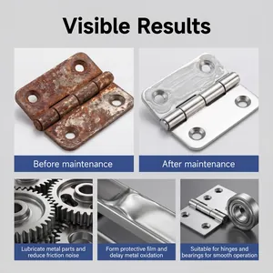 Detailed application of white lubricant grease on rusty hinges, gears, and bearings