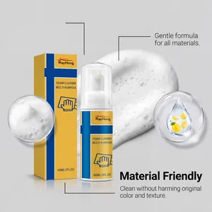 Detail view of multi-purpose foam cleaner showing its gentle formula for various materials