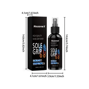 Detailed dimension overview of HozoneX shoe grip spray bottle and packaging box