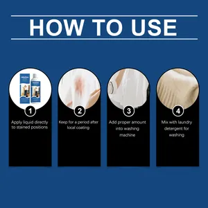 Four-step instructional guide on how to use Jakehoe fabric stain remover effectively.