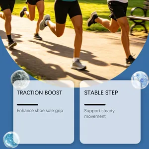 Detail view explaining traction boost and stable step benefits of shoe anti-slip spray for runners