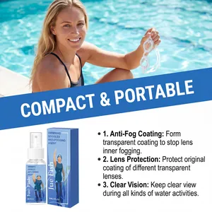 Anti-fogging agent for swimming goggles in a spray bottle and portable packaging box