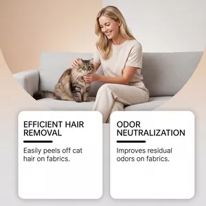 Vista lifestyle che mostra i benefici dello spray per peli di gatto sui tessuti