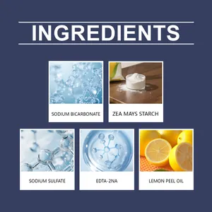 Liste des ingrédients du nettoyant moussant, bicarbonate de soude et huile de citron.