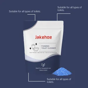 Vue détaillée des granulés et de l'emballage du nettoyant WC Jakehoe