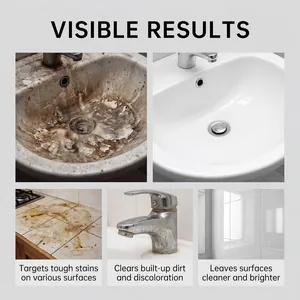 Oxalic acid cleaner showing effective results on dirty bathroom sink and kitchen tiles