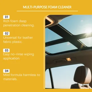 Detailed features of multi-purpose foam cleaner for car interior and leather upholstery