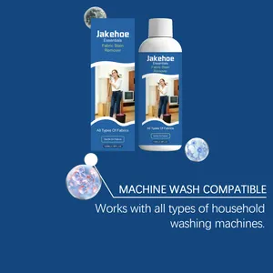 Jakehoe Essentials fabric stain remover bottle and box with machine wash compatible text