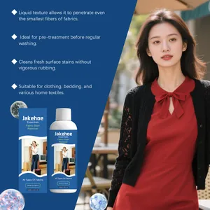 Jakehoe fabric stain remover details featuring gentle cleaning for all clothing types.