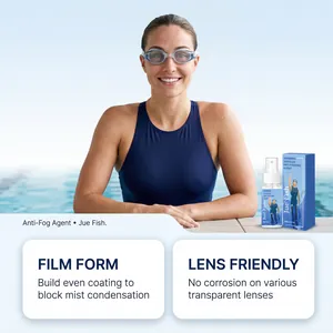 Close-up of Jue Fish anti-fogging agent features for clear swimming goggle lenses