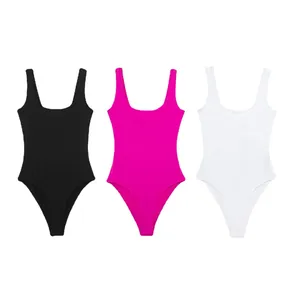 Women U-Neck Sleeveless Ribbed Knit Bodysuit Slim Fit Stretch Sexy Solid Color Summer Top Jumpsuit Everyday Clothing