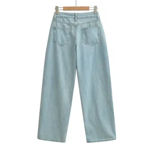 Back view of vintage light blue wide-leg denim jeans featuring two classic rear pockets