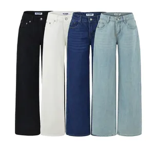 Women's American Retro High Street Low Waist Wide Leg Floor-Length Jeans Loose Straight Casual Denim Trousers for Spring Autumn