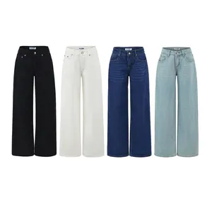 Stylish wide-leg denim jeans for women available in black, white, and various blue washes