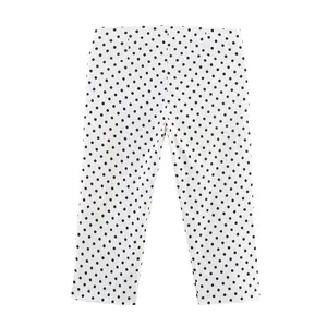 Stilvolle weiße lässige Damenhose mit einem klassischen schwarzen Polka-Dot-Muster.