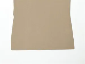 Close-up detail of the clean stitched hem and smooth texture on khaki fabric garment