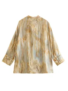 Detailed back view of a premium tie-dye satin shirt featuring elegant marble patterns
