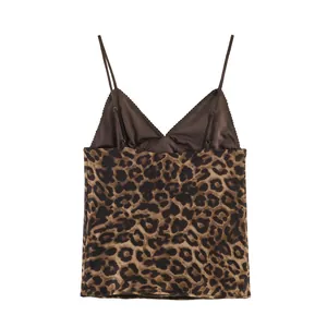 Detailed view of leopard print camisole top with thin adjustable straps