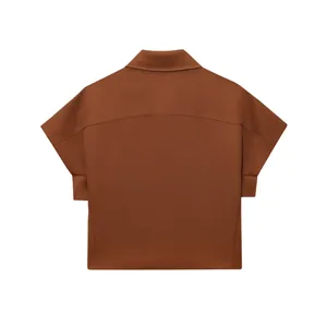 Rückansicht braune kurzärmelige Cropped-Jacke mit Revers für Damen Mode