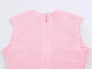 Close-up of the back zipper and texture on a pink bandage knitted vest