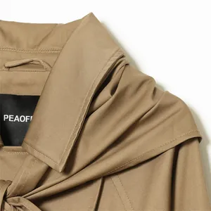 Gabardina corta caqui con detalle de bufanda a juego, chaqueta de otoño para mujer, 2026