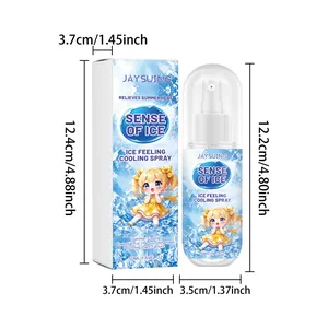 Portable 50ml JAYSUING ice feeling cooling spray with dimension details for summer heat.