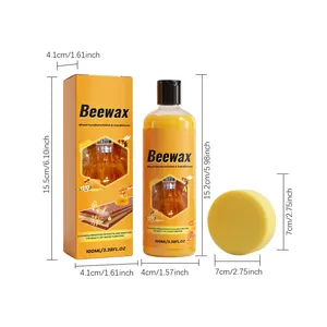 Detailed size guide for 100ml wood furniture beewax polish with applicator sponge
