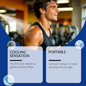 Detail of cooling spray highlighting fine mist effect and portable design for sports