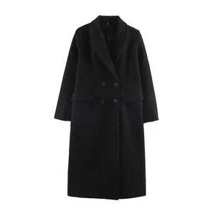 Eleganter schwarzer Herbstmantel für Damen mit klassischem Revers und zweireihigem Design