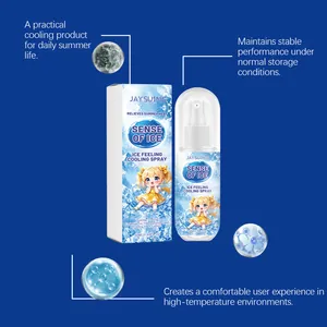 JAYSUING cooling spray details showing 50ml bottle and formula molecular texture